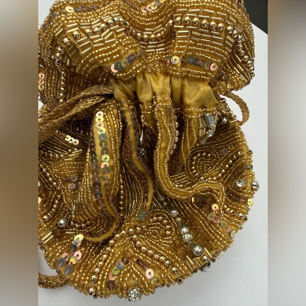 Hand Crafted Gold Beaded Clutch - Picture 3 of 13